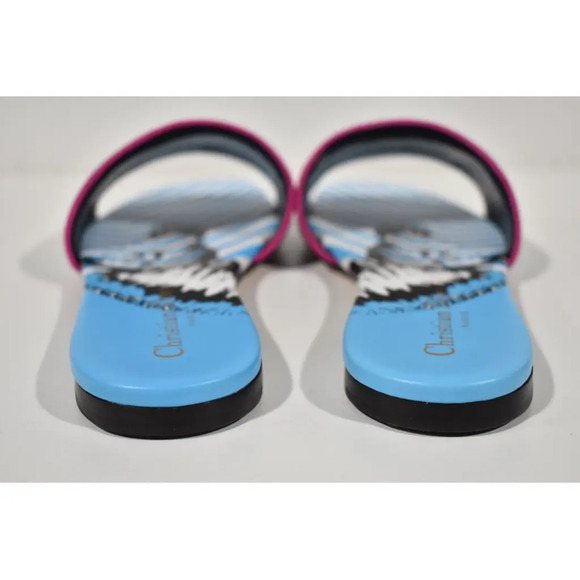 Christian Dior Dway D Jungle Blue Black Embroidered Logo Slide Flat Sandal 36 - Picture 11 of 12